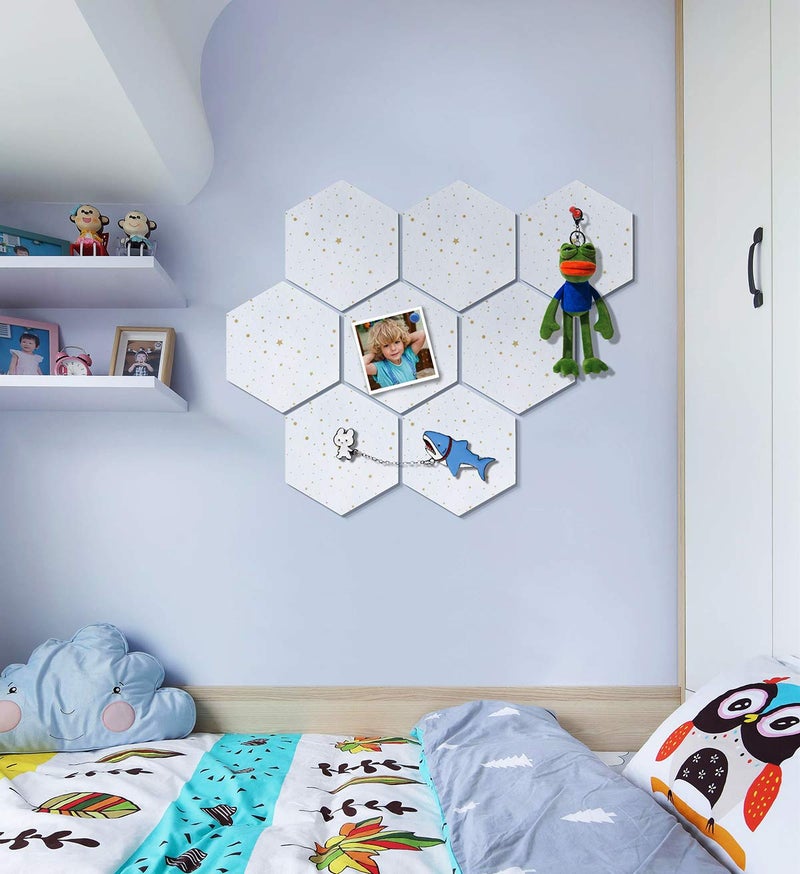 Uoisaiko Felt Hexagon Bulletin Board with 20 Push Pins, Pack of 8 Notice Boards for Home Office Kitchen, Push Pin Board Felt Wall Tiles for Photos Memos - Image 3